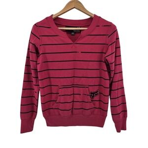 Fox Riders Pink Striped Long-Sleeve Sweatshirt Pocket Logo Women's Medium